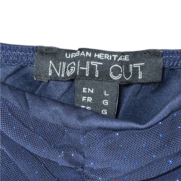 Urban Heritage Night Out Navy Sparkle Ruched Mesh Top Long Sleeve L - Picture 8 of 10